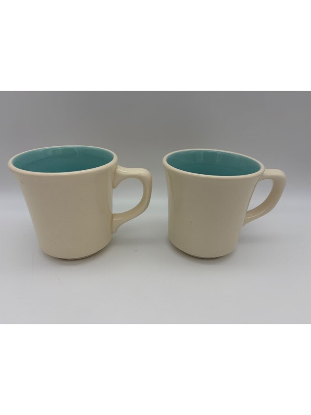 Vintage Genuine Taylor Mug Pair USA Cream Turquoise Diner Restaurant Ware Coffee